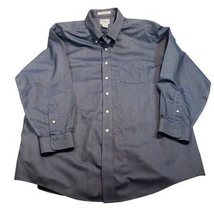 L.L. Bean Button Down Shirt Mens 17-33 Blue Wrinkle Free Traditional Fit